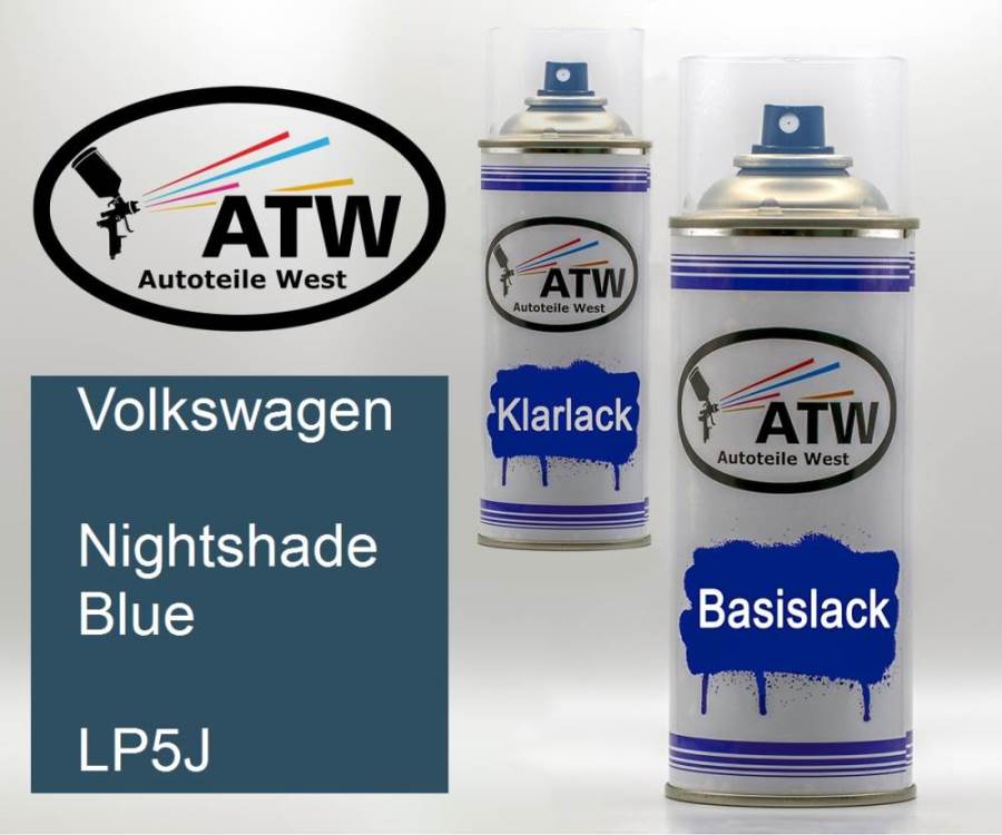 Volkswagen, Nightshade Blue, LP5J: 400ml Sprühdose + 400ml Klarlack - Set, von ATW Autoteile West.